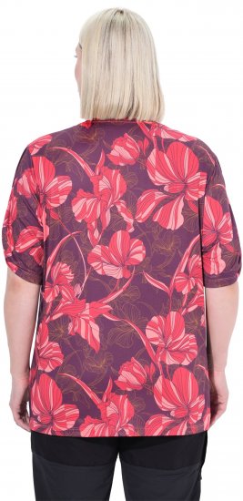 Ulla Popken Quick Drying Flower Print Short Sleeve Tee Dark Cherry - Potlačené tričká pre ženy - 