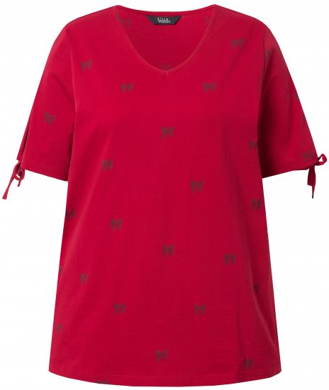 Ulla Popken Bow Print Split Sleeve Tee Ruby Red - Potlačené tričká pre ženy - 