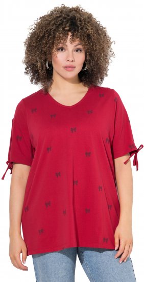 Ulla Popken Bow Print Split Sleeve Tee Ruby Red - Potlačené tričká pre ženy - 