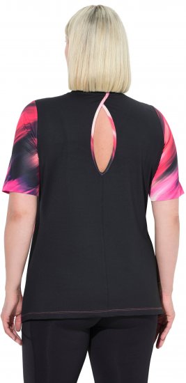 Ulla Popken Cutout Abstract Print Short Sleeve Tee Hibiscus Red - Potlačené tričká pre ženy - 