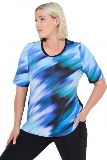 Ulla Popken Cutout Abstract Print Short Sleeve Tee Light Sapphire - Potlačené tričká pre ženy - 