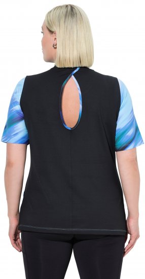 Ulla Popken Cutout Abstract Print Short Sleeve Tee Light Sapphire - Potlačené tričká pre ženy - 