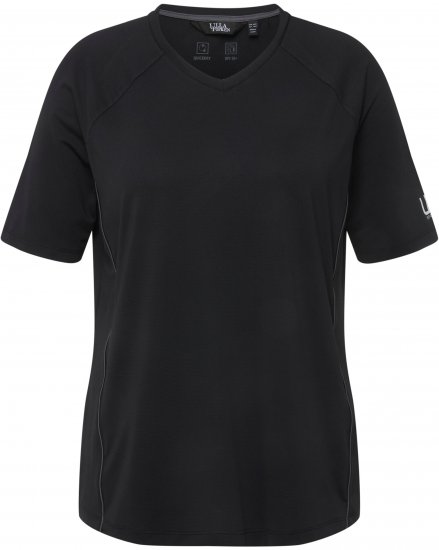 Ulla Popken Piping Accent Functional UVP 50+ Stretch Knit Top Black - Tričká - 