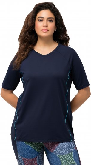Ulla Popken Piping Accent Functional UVP 50+ Stretch Knit Top Navy Blue - Tričká - 