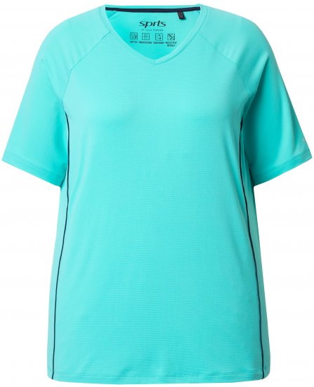 Ulla Popken Piping Accent Functional UVP 50+ Stretch Knit Top Aqua Green - Tričká - 