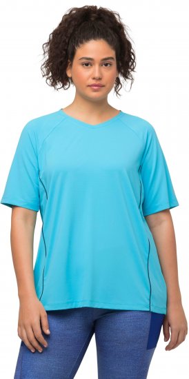 Ulla Popken Piping Accent Functional UVP 50+ Stretch Knit Top Bright Turquoise - Tričká - 