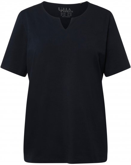 Ulla Popken Essential Notch Neck Stretch Tee Navy Blue - Tričká - 