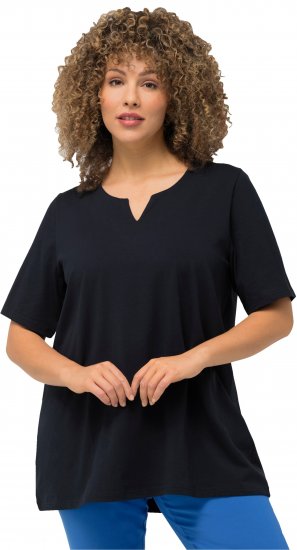 Ulla Popken Essential Notch Neck Stretch Tee Navy Blue - Tričká - 