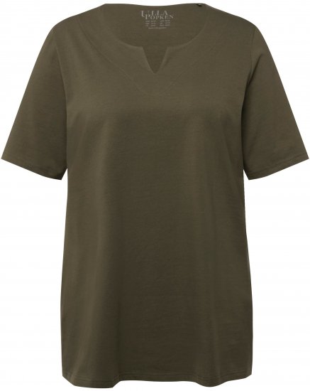 Ulla Popken Essential Notch Neck Stretch Tee Forest Green - Tričká - 
