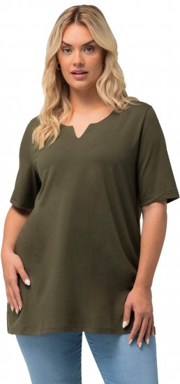 Ulla Popken Essential Notch Neck Stretch Tee Forest Green - Tričká - 