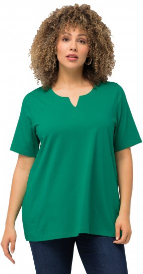 Ulla Popken Essential Notch Neck Stretch Tee Emerald Green - Tričká - 