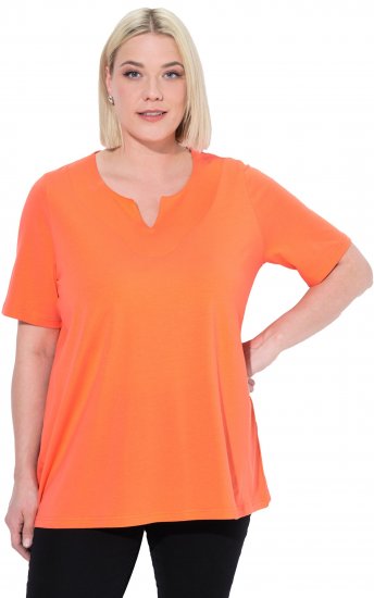 Ulla Popken Essential Notch Neck Stretch Tee Coral Pink - Tričká - 