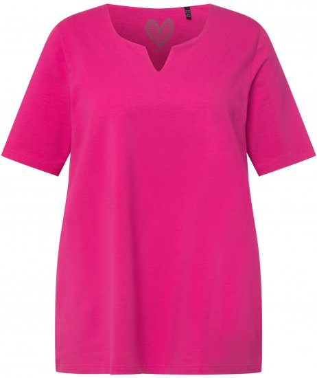 Ulla Popken Essential Notch Neck Stretch Tee Fuchsia Pink - Tričká - 
