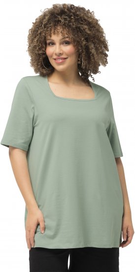 Ulla Popken Essential Square Neck Stretch Tee Light Moss Green - Tričká - 