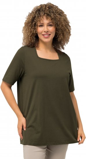 Ulla Popken Essential Square Neck Stretch Tee Forest Green - Tričká - 