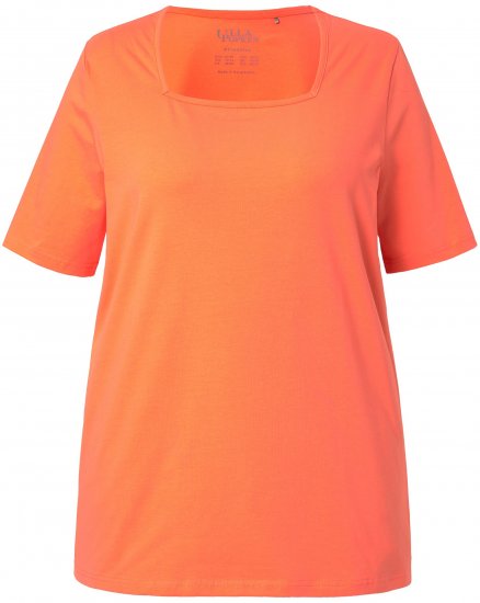 Ulla Popken Essential Square Neck Stretch Tee Coral Pink - Tričká - 