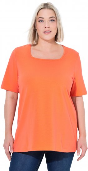 Ulla Popken Essential Square Neck Stretch Tee Coral Pink - Tričká - 