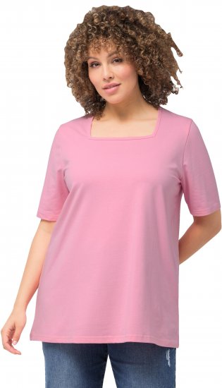 Ulla Popken Essential Square Neck Stretch Tee Light Pink - Tričká - 