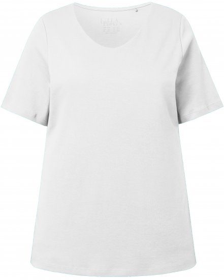 Ulla Popken Double Layer Rounded V-Neck Slim Fit Tee Snow White - Tričká - 