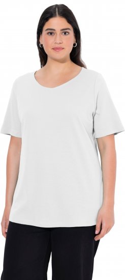 Ulla Popken Double Layer Rounded V-Neck Slim Fit Tee Snow White - Tričká - 