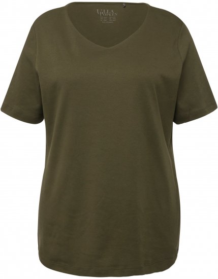 Ulla Popken Double Layer Rounded V-Neck Slim Fit Tee Forest Green - Tričká - 