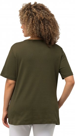 Ulla Popken Double Layer Rounded V-Neck Slim Fit Tee Forest Green - Tričká - 