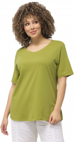 Ulla Popken Double Layer Rounded V-Neck Slim Fit Tee Apple Green - Tričká - 
