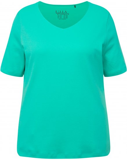 Ulla Popken Double Layer Rounded V-Neck Slim Fit Tee Turquioise Green - Tričká - 
