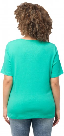 Ulla Popken Double Layer Rounded V-Neck Slim Fit Tee Turquioise Green - Tričká - 