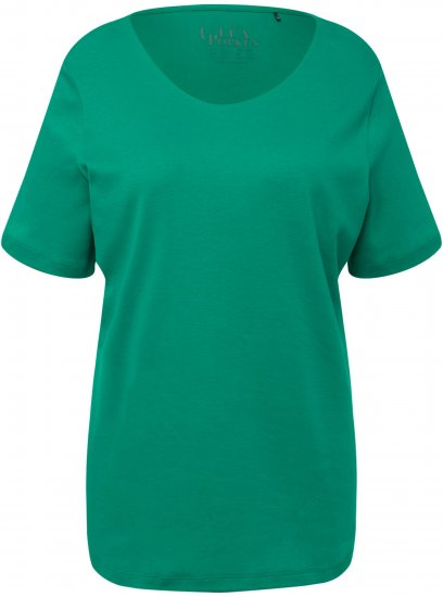 Ulla Popken Double Layer Rounded V-Neck Slim Fit Tee Emerald - Tričká - 