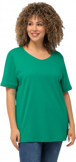 Ulla Popken Double Layer Rounded V-Neck Slim Fit Tee Emerald - Tričká - 