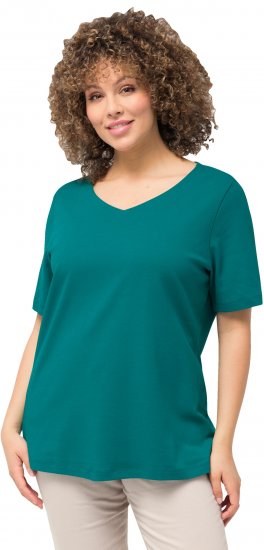 Ulla Popken Double Layer Rounded V-Neck Slim Fit Tee Dark Emerald - Tričká - 