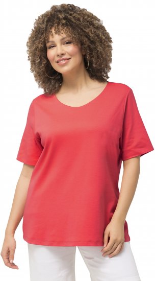 Ulla Popken Double Layer Rounded V-Neck Slim Fit Tee Dark Coral - Tričká - 