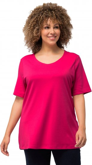 Ulla Popken Double Layer Rounded V-Neck Slim Fit Tee Magenta Pink - Tričká - 