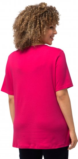 Ulla Popken Double Layer Rounded V-Neck Slim Fit Tee Magenta Pink - Tričká - 