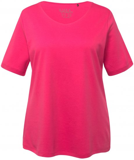 Ulla Popken Double Layer Rounded V-Neck Slim Fit Tee Dark Pink - Tričká - 