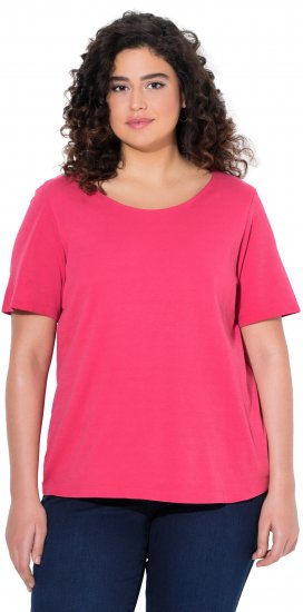 Ulla Popken Double Layer Rounded V-Neck Slim Fit Tee Dark Pink - Tričká - 