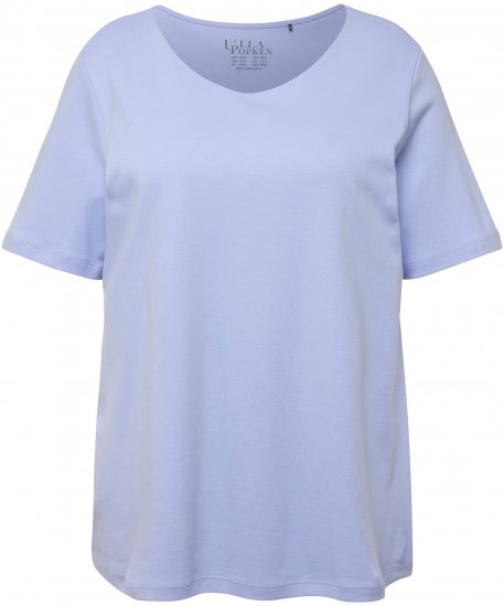 Ulla Popken Double Layer Rounded V-Neck Slim Fit Tee Pale Blue - Tričká - 