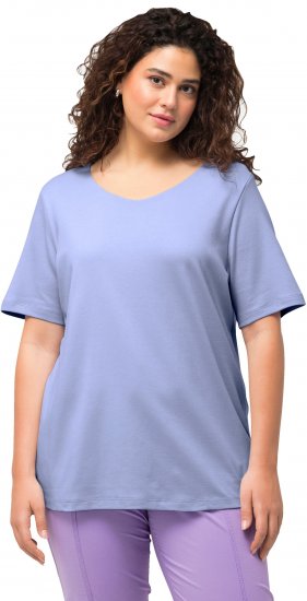 Ulla Popken Double Layer Rounded V-Neck Slim Fit Tee Pale Blue - Tričká - 