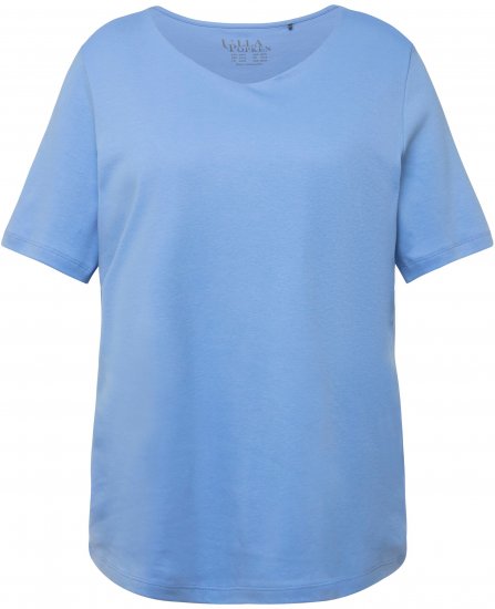 Ulla Popken Double Layer Rounded V-Neck Slim Fit Tee Cloud Blue - Tričká - 