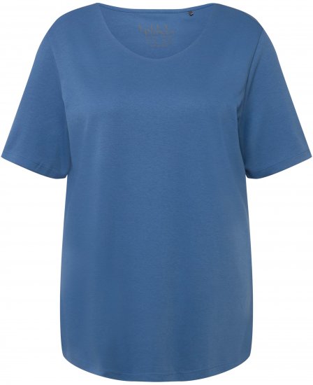 Ulla Popken Double Layer Rounded V-Neck Slim Fit Tee Denim Blue - Tričká - 