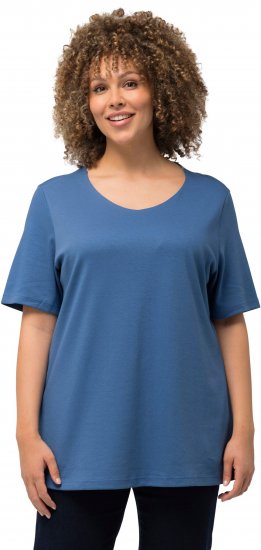 Ulla Popken Double Layer Rounded V-Neck Slim Fit Tee Denim Blue - Tričká - 