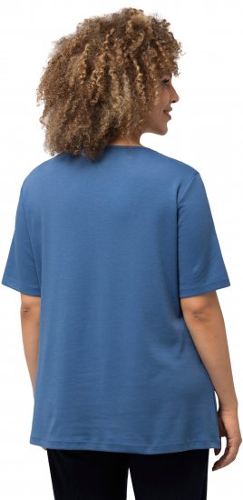 Ulla Popken Double Layer Rounded V-Neck Slim Fit Tee Denim Blue - Tričká - 