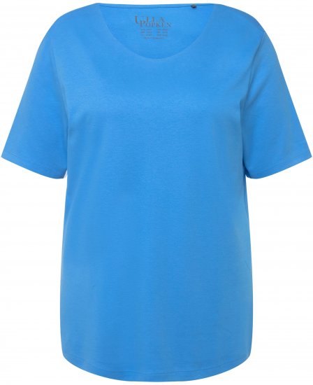 Ulla Popken Double Layer Rounded V-Neck Slim Fit Tee Sky Blue - Tričká - 