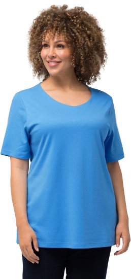 Ulla Popken Double Layer Rounded V-Neck Slim Fit Tee Sky Blue - Tričká - 