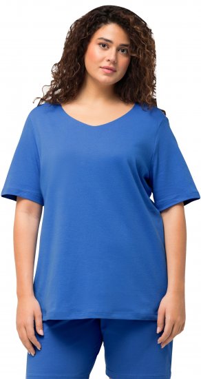 Ulla Popken Double Layer Rounded V-Neck Slim Fit Tee Blue - Tričká - 