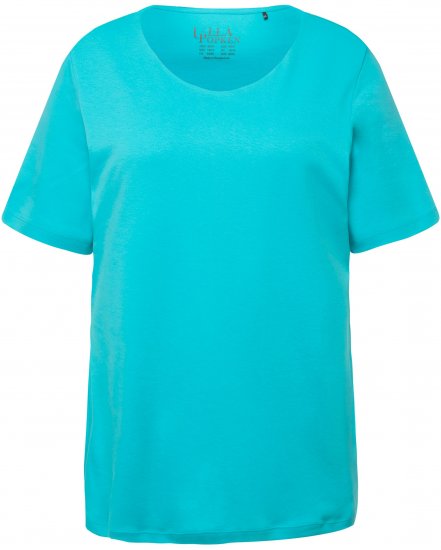 Ulla Popken Double Layer Rounded V-Neck Slim Fit Tee Deep Aqua - Tričká - 