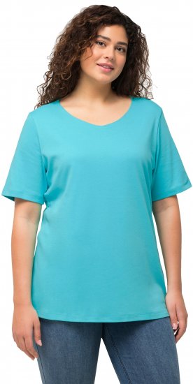Ulla Popken Double Layer Rounded V-Neck Slim Fit Tee Deep Aqua - Tričká - 