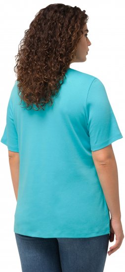 Ulla Popken Double Layer Rounded V-Neck Slim Fit Tee Deep Aqua - Tričká - 