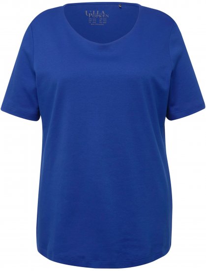 Ulla Popken Double Layer Rounded V-Neck Slim Fit Tee Cobalt Blue - Tričká - 